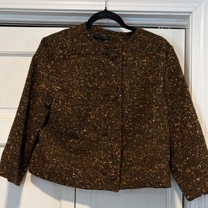 Elie Tahari Classic Boxy Brown Tweed Jacket